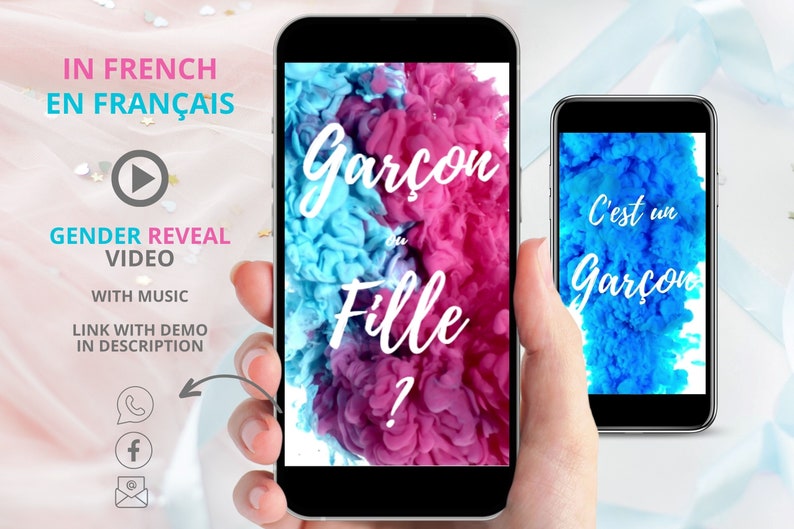 C'est un garçon IN FRENCH Digital Pregnancy Announcement Video Baby Announcement Video Gender Reveal NOT Editable Instant download image 1