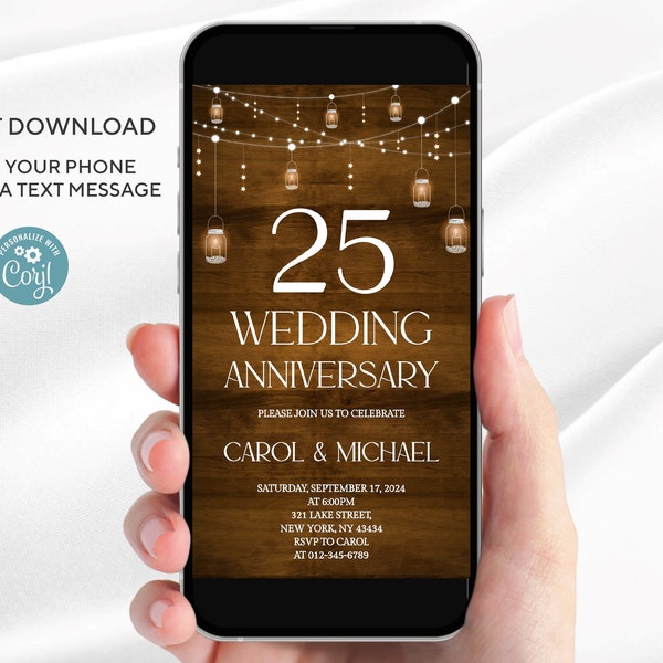 Electronic 25th Wedding Anniversary invitation | Editable Casual Party Invitation for Smartphone | All text is editable | Instant Download