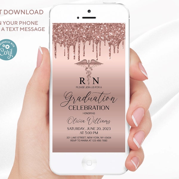 Editable Electronic Nursing Graduation Party invitation template, Graduation Party Invitation, All text is editable, Instant download