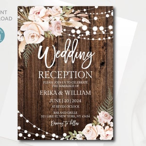 Wedding Reception invitation template | Rustic Boho fall Wedding Reception invitation | All text is editable | Instant Download