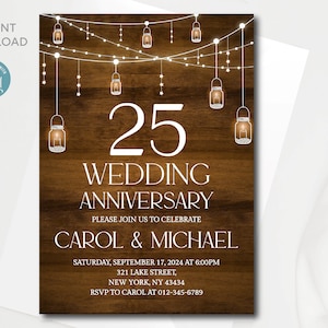Editable Rustic 25th Wedding Anniversary Invitation template | Wedding Anniversary invitation | Casual Party Invitation | Instant Download