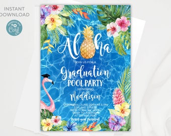 Editable Aloha Graduation Pool Party invitation template | Graduation Party invitation | Printable | Instant download