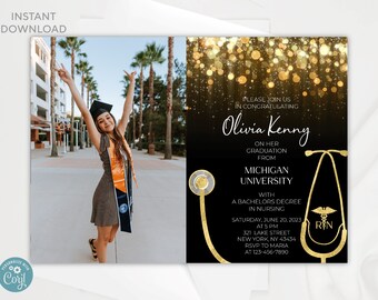 Nurse Graduation Photo Invitation Template: Editable Party Invite (Digital Download)