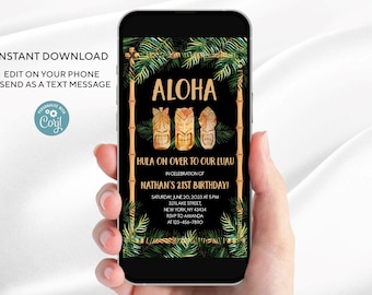 Aloha Luau Birthday Invitation Template: Editable Tiki Design (Digital Download)