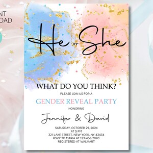 Editable He or She Gender Reveal Invitation Template (digital Download ...