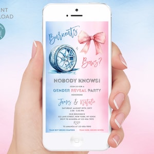 Ausbrenner oder Schleifen Gender Reveal Einladung: Textnachricht Digitale Vorlage