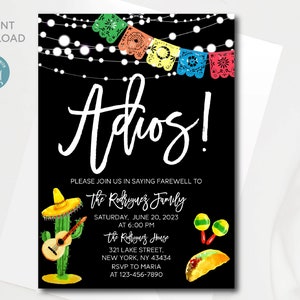 Modello di invito modificabile per la festa Adios (download digitale)