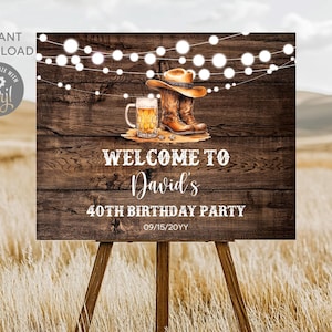 Rustic Cowboy Birthday Welcome Sign: Editable Western Poster (Digital Download)