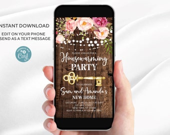 Rustic Housewarming Party Invitation Template: Editable Text (Digital Download)