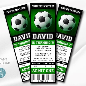 Bearbeitbare Fußball Ticket-Einladung | Digitale Vorlage | Einladung zur Fußball Party | Einladungskarte zum Geburtstag Bearbeitbar Druckbar