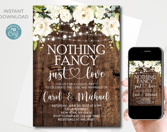 Rustic Wedding Invitation Template: White Roses, Wood (Instant Download)