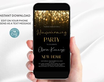 Gold Housewarming Party Invitation Template: Editable Electronic New Home (Digital Download)