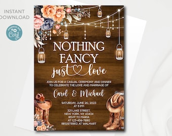 Rustic Western Wedding Invitation Template: Cowboy & Cowgirl (Digital Download)