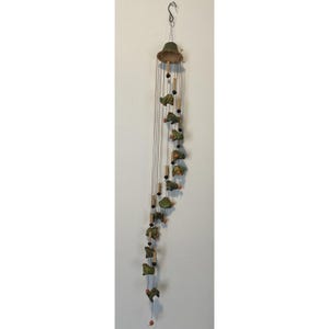 ceramic frogs With Pottery Beads  Wind chimes 43” Long Hand Crafted 12 Frogs