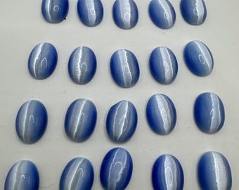 20 count Blue Cat's Eye Glass Stone Fiber Optic Cabochon 15mm By 10mm Flat Back Loose