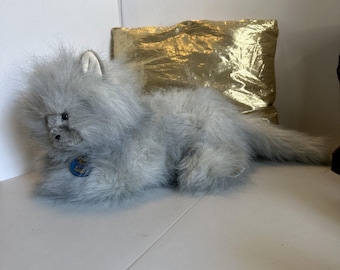 Dakin 1985 grijze Perzische langharige poes pluche realistische blauwe ogen 18"