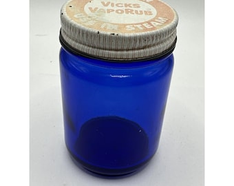 Vintage Vicks Vaporub Koboltblå Burk/Flaska Med Lock 3,25”
