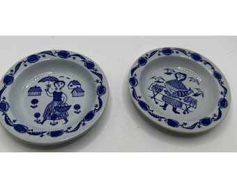 2 Stavanger Flint Norway Kari Nyquist Small Plate Blue Woman Fish Mid Century