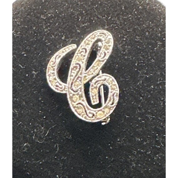 Monet Cursive Letter Initial C Rhinestone Silver … - image 2