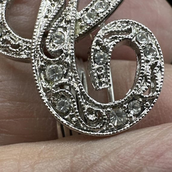 Monet Cursive Letter Initial C Rhinestone Silver … - image 4