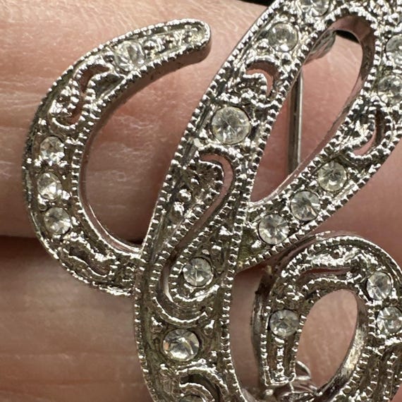 Monet Cursive Letter Initial C Rhinestone Silver … - image 3