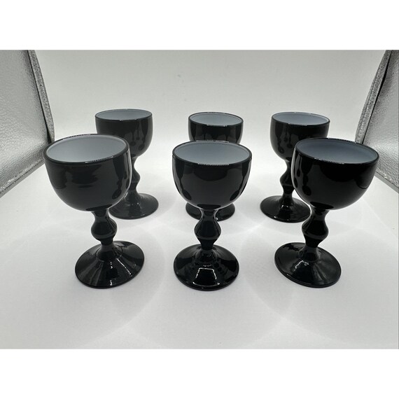 Set 6 Vintage Carlo Moretti Black Cased Cordial Shot Liquor