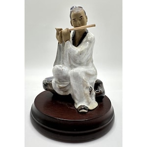 Chinese Shiwan Mudman Mudmen Glazed Clay Art Pottery Scholar Playing Flute 5”