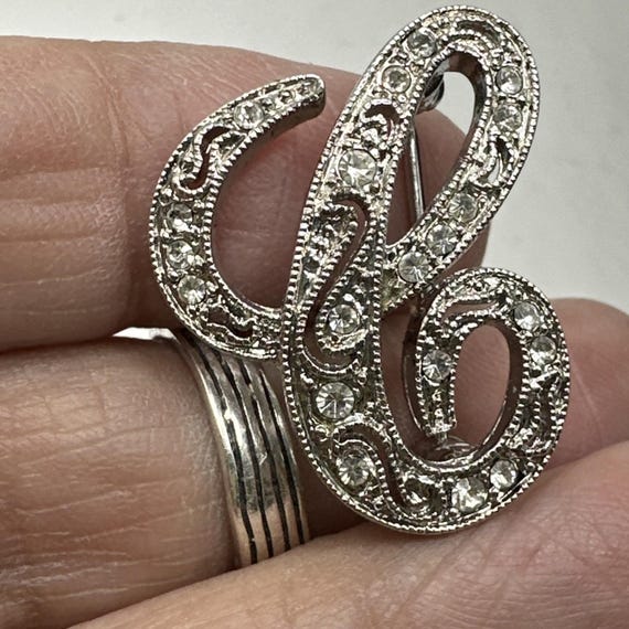Monet Cursive Letter Initial C Rhinestone Silver … - image 12