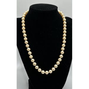 Vintage Knotted Ivory Cream Faux Pearl Necklace G. Silver Gold Tone Clasp 18”