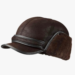 Chapeau pilote en cuir véritable, chapeau unisexe en peau de mouton, chapeau aviateur en cuir fait main avec fermeture à pression