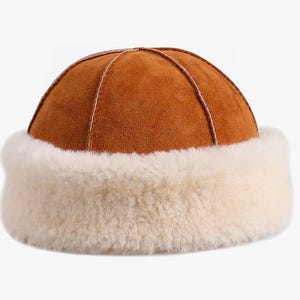 Handmade Leather Winter Beanie Hat - Shearling Trapper Sheepskin Fur Hat Unisex