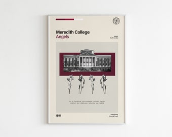 Meredith College | Retro Digital Print | Traditions, Johnson Hall | For office, bedroom, bathroom, etc | Wall Decor | Customizable