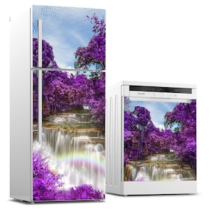 Refrigerator and Dishwasher Wrap Vinyl Set, Decorative Fridge Decals Waterproof Self Adhesive Sticker, Flower Kitchen Decor, Wrap Floral