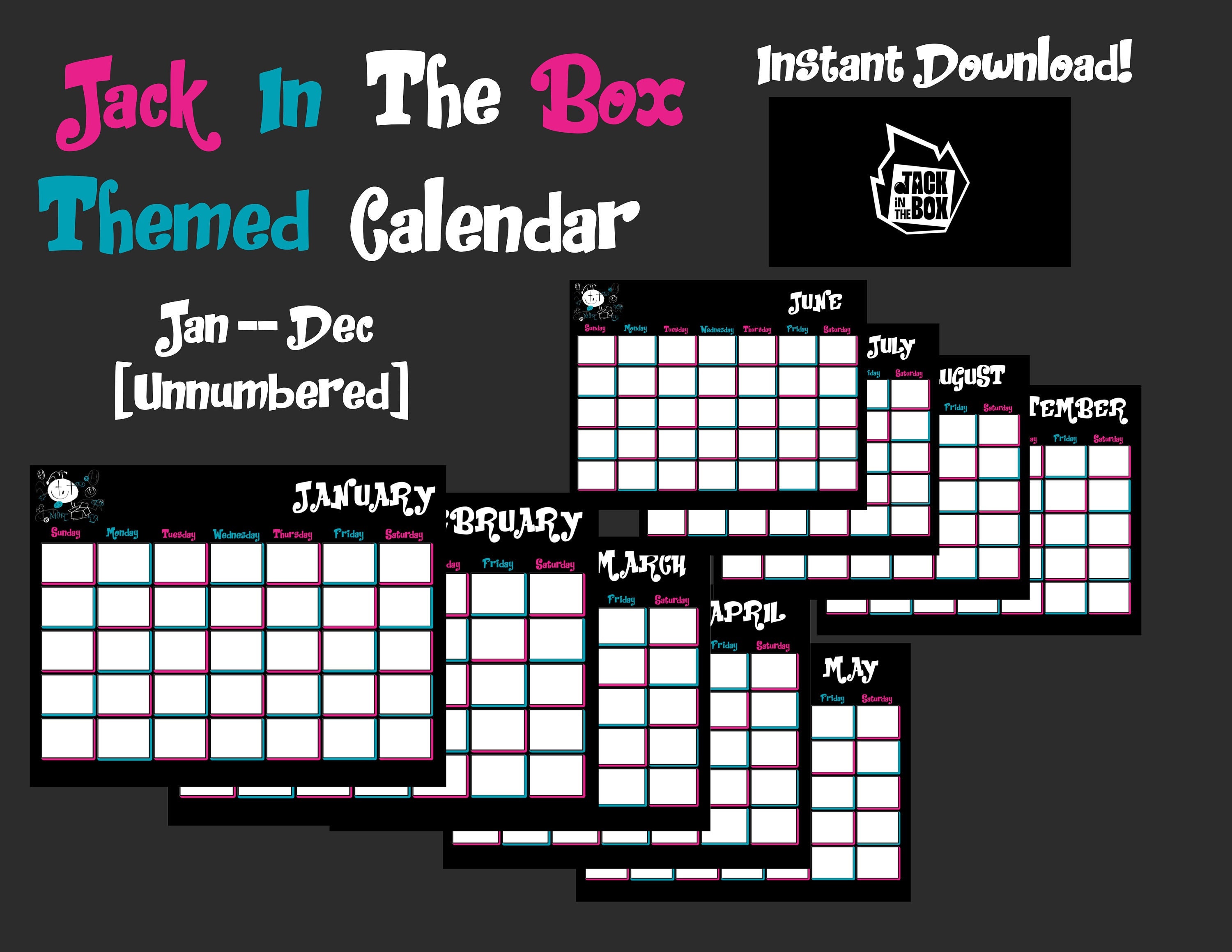 Jack in the Box Themed Calendar unnumbered & Printable - Etsy Jack in the Box Themed Calendar unnumbered & Printable - Etsy