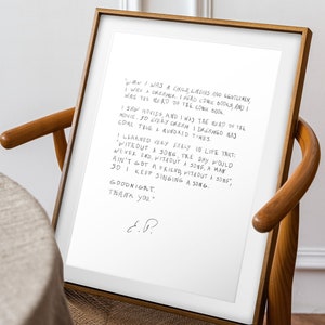 Impresión de escritura a mano de cartas de Elvis Presley, carta de amor, arte de pared de fans, ideas de regalos rápidos, impresión de afirmación del corazón, arte de pared de descarga digital