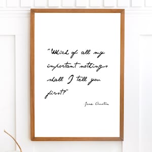 Impresión de letra manuscrita de Jane Austen, carta de amor, arte de pared para fanáticos, ideas de regalos rápidos, impresión de afirmación de corazón, arte de pared con descarga digital