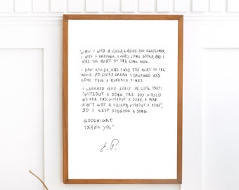 Elvis Presley Letter Handwriting Print , Love Letter, Fan Wall Art ,Fast Gift Ideas,Heart Affirmation Print, Digital Download Wall Art