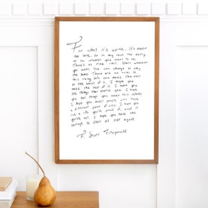 Francis Scott Fitzgerald Brief Handschrift Druck, Liebesbrief, Fan Wandkunst, schnelle Geschenkideen, Herz Affirmation, digitaler Download Wandkunst