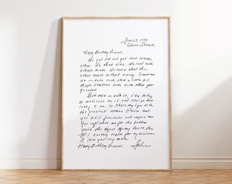 Johnny Cash love letter to June Carter, Fan Wall Art, Fast Gift Ideas, Heart Affirmation Print, Digital Download Wall Art, Happy Bday letter