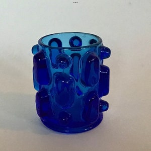 Stunning Vintage Blue Bubble Glass 1970s Collectible Mid Century Modern Rare Cobalt Blue Unique Gift Candle Vessel  Tumbler vase