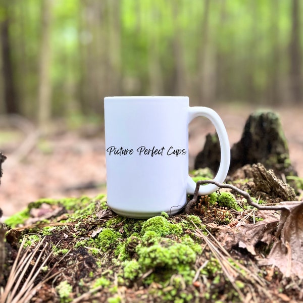 15oz White Mug Mini Mushrooms Mockup Everyday Outdoors, coffee mug mock-up woods, Mock up 2 two sides cup