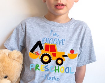 Personalized I'm Diggin' Preschool T Shirt, First Day of Preschool Gift Shirts, Custom Name Preschool Tshirt, I'm Diggin' Preschool Tote Bag