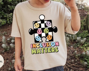Inclusion Matters Toddler T Shirt, Special Education Gift Tees, Autism Kids Tshirt, Equality Tshirts, Retro Puzzle Piece Tee,Teacher T-shirt