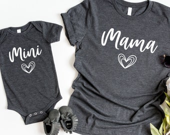 Matching Mama Mini Heart Set, Mother's Day Gift T Shirt, Funny Baby Shower Tshirt, Mother Baby Bodysuit, Cute Newborn Outfit,Newborn Mom Tee