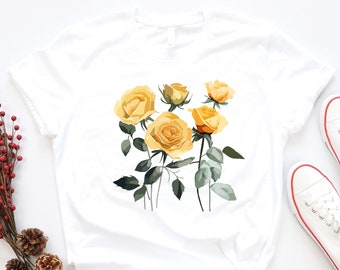 Yellow Flowers and Stems Tshirt, Floral Gift T Shirts, Cute Boho Yellow Flower Design Sweatshirt, Yellow Rose T-shirt, Funny Botanical Tee