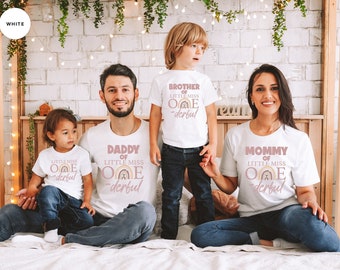 Modern Rainbow First Birthday Family Sweatshirts, Little Miss ONEderful Gift Tshirt, Girls Birthday Tee, Boho Matching 1st Birthday T Shirt