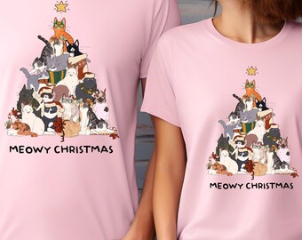 Meowy Christmas Shirt, Gift Tshirt for Cat Lover, Cats Christmas Tree T Shirt, Cute Meowy Christmas Kids Shirts, Cat Christmas Holiday Tee