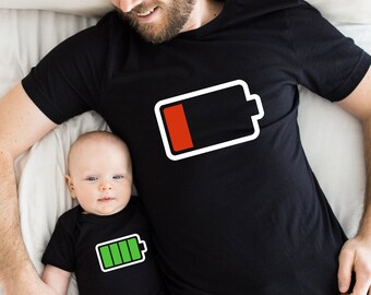 Matching Family Battery Tshirts, Father's Day Gift T Shirt, Father and Son Daughter Clothing, Daddy's Boy Girl Tee,New Dad Baby Bodysuit Set