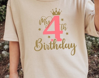 My 4th Birthday Tshirt, Birthday Princess Gift T Shirt, Fourth Bday Party T-Shirt, Funny Birthday Girl Tee, 4 Year Old Toddler Girls Outfit