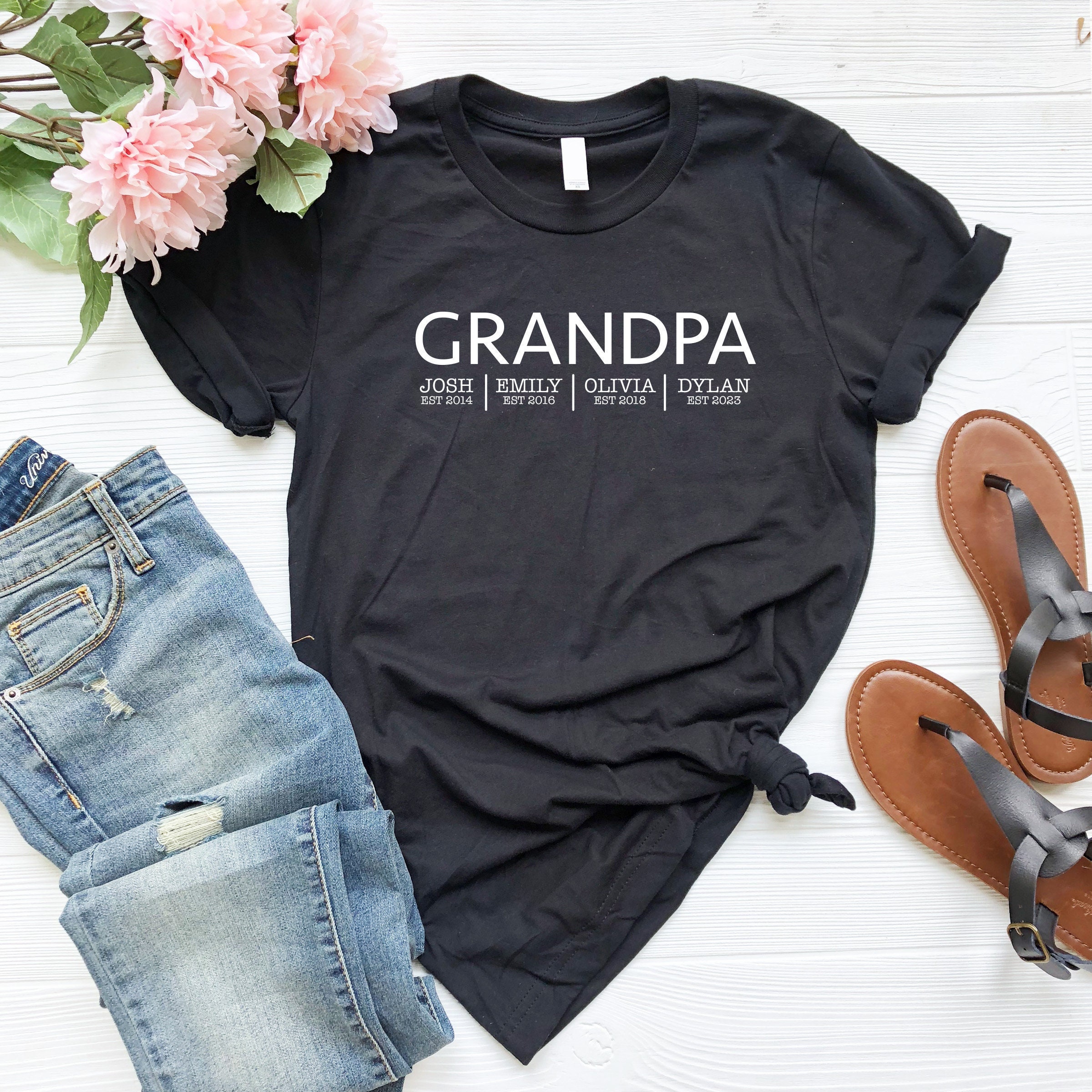Personalized Grandpa's Little Shits Cute Grandkids Name Shirt For Grandpa
